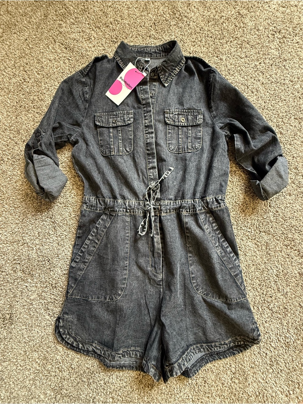 Dark Gray Denim Romper